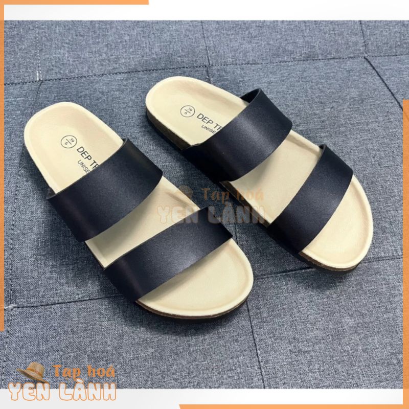 Dép đế trấu Birken nam nữ unisex hai quai ngang màu đen