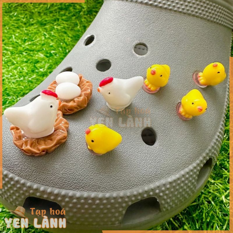 sticke Set 7 / 14 Ghim Cài Giày 3D Hình Gà Con Dễ Thương phụ kiện dép croc jibbitz charms Nút Gắn Trang Trí Giày Dép Jibbitz, Sticker, Charm Xinh Xắn Đáng Yêu