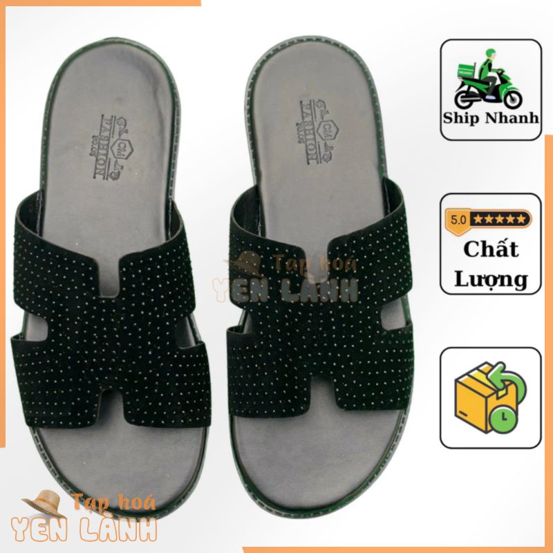 [ Free-Ship ] Dép nam hm Đính Đá. Quai 2 lớp đế cứng giả gỗ. Chống nước full size 37-43