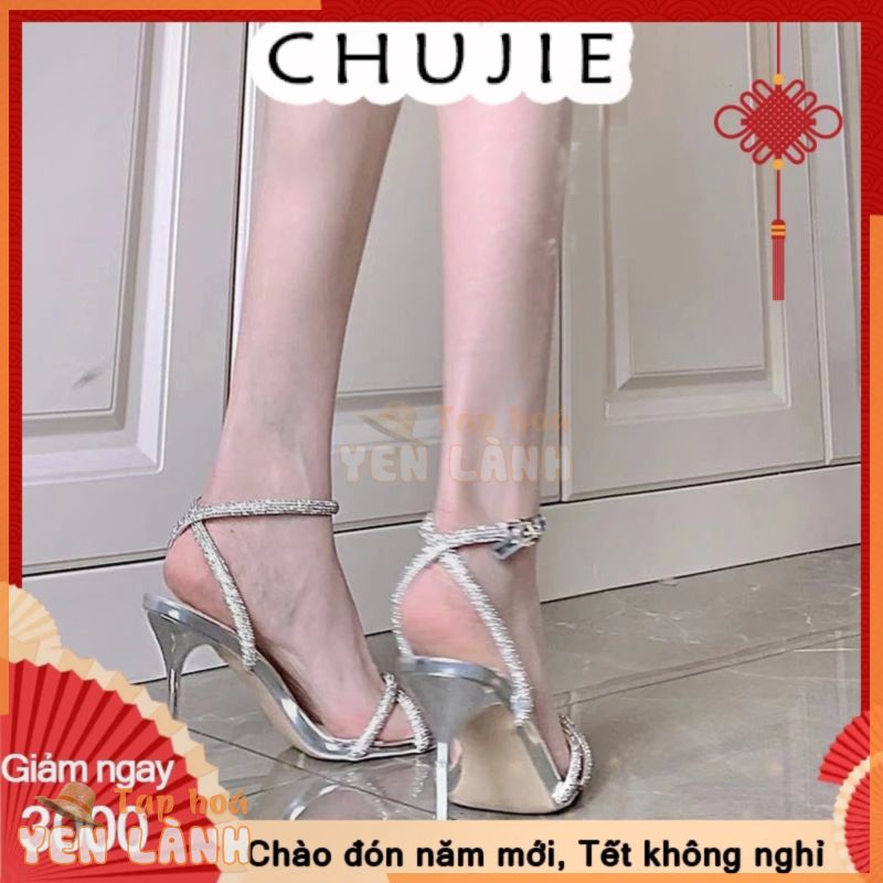 CHUJIE giày sandal nữ đế cao dép sandal nữ đế cao đi chơi cao gót mũi hở mẫu mới B24G0ET