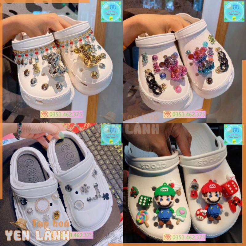 Gấu Bear Pha Lê Bộ Phụ Kiện Trang Trí Dép Crocs Charm, Jibbitz, Sticker 3D Mẫu Mới Siêu Xinh Trang Trí Dép Sục Cross