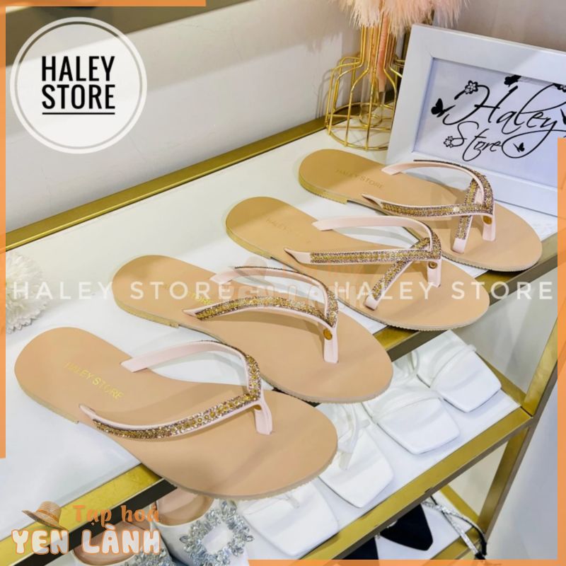 Dép lê bệt nữ đế bằng kẹp xỏ ngón đính đá xoàn lấp lánh sang chảnh HALEY STORE