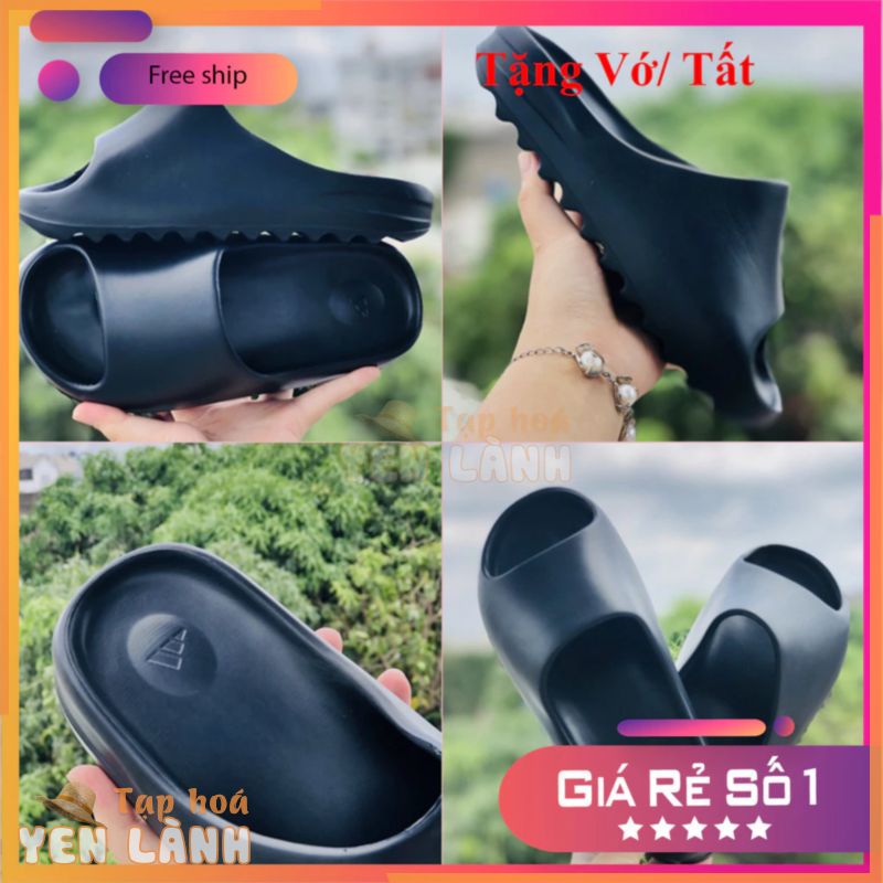 Dép lê bánh mì đúc yeezy slide quai ngang thể thao nam nữ đế in logo das,YZ-đen TẶNG VỚ