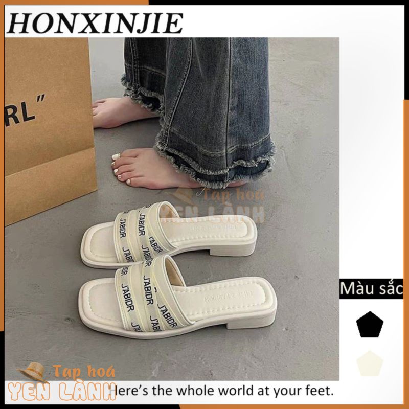 HONGXINJIE dép nữ dép sandal nữ dép quai hậu nữ 2023NEW Lưới đen trắng của khu phố thời trang retro 071405