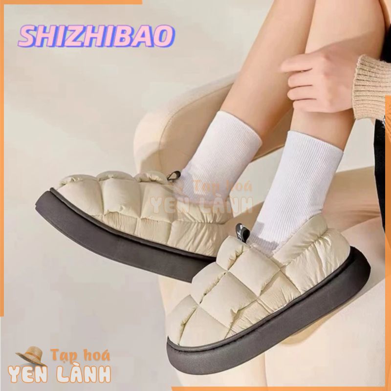 Shizhibao Dép cotton Đi Trong Nhà Mùa Đông Đơn Giản Ấm Áp Có Thể Mang Ngoài Trời Cho Nữ