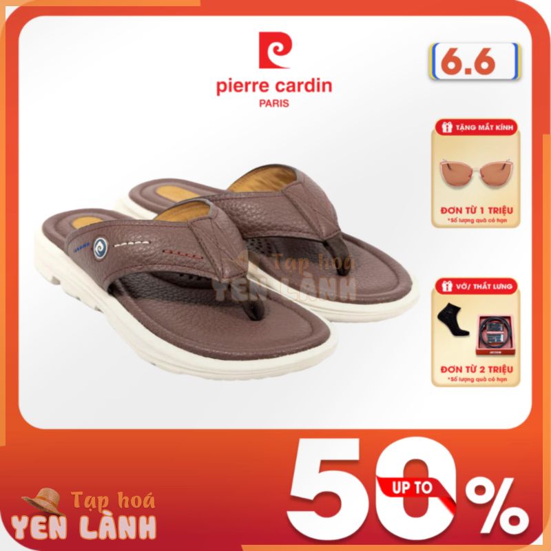 [Voucher 10%] Dép da nam Pierre Cardin chính hãng, đế cao su chống trượt cao cấp, khắc logo – PCMFWL 150