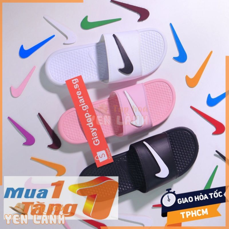 MUA 1 TẶNG 1 – Dép Nữ quai ngang nike benassi logo dán xé 7 màu