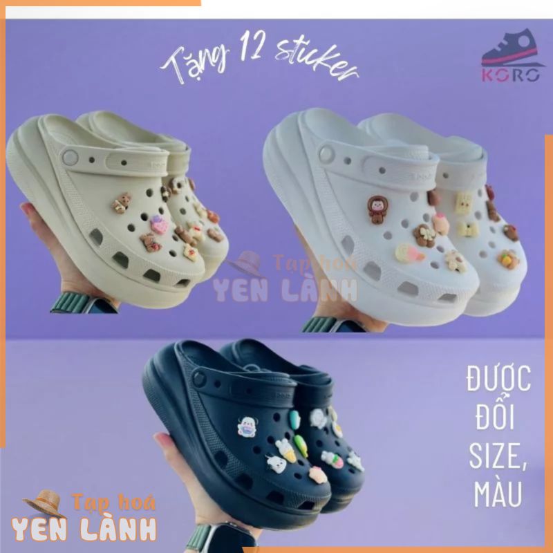 Dép cross nữ đế cao sục bánh mì 6cm crocs chính hãng đế xuồng, quai hậu đi biển chống trơn trượt KOROcrush