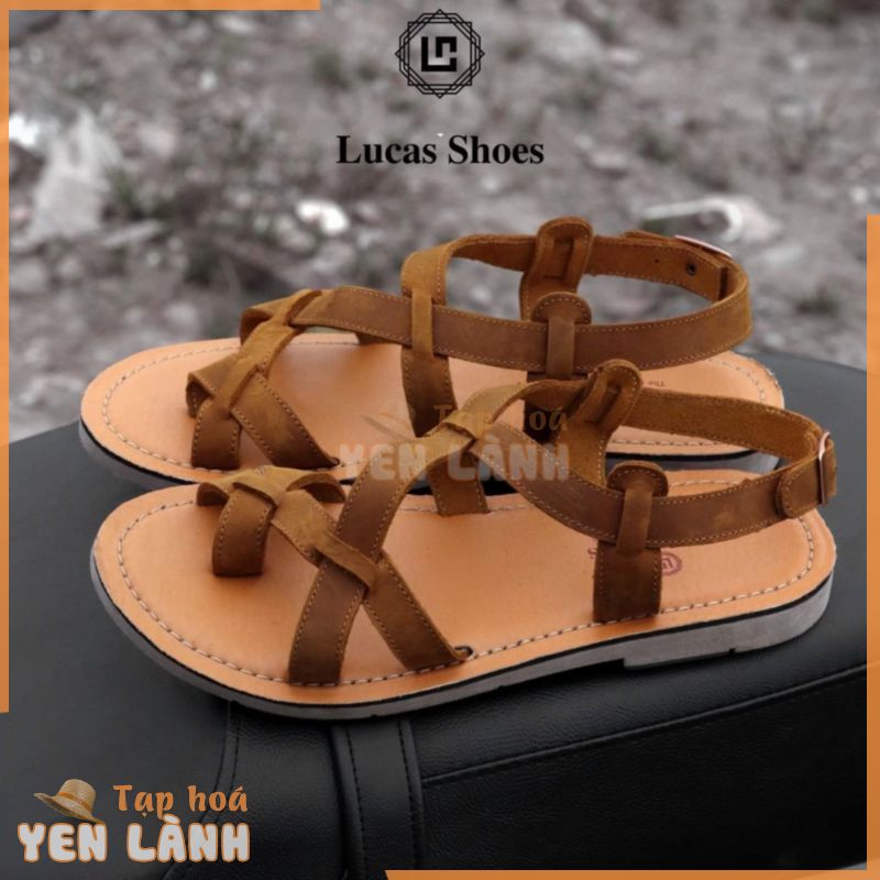 Dép sandal da bò nam dây chéo Lucas Shoes xỏ ngón quai hậu, thoáng mát, đi biển, thời trang công sở