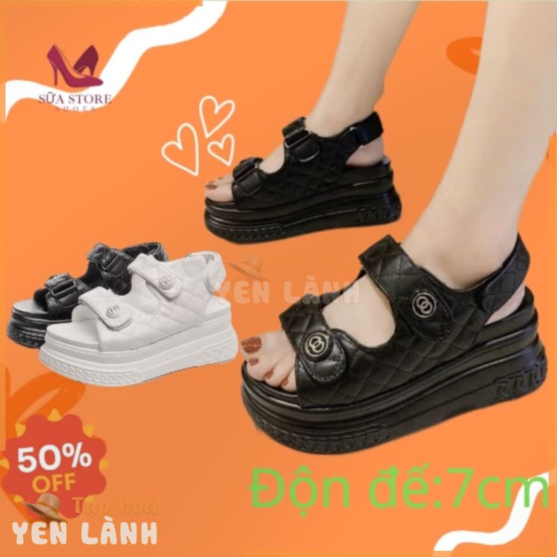 Sandal nữ đi học- Dép quai hậu trần chỉ đế siêu nhẹ cao 7cm