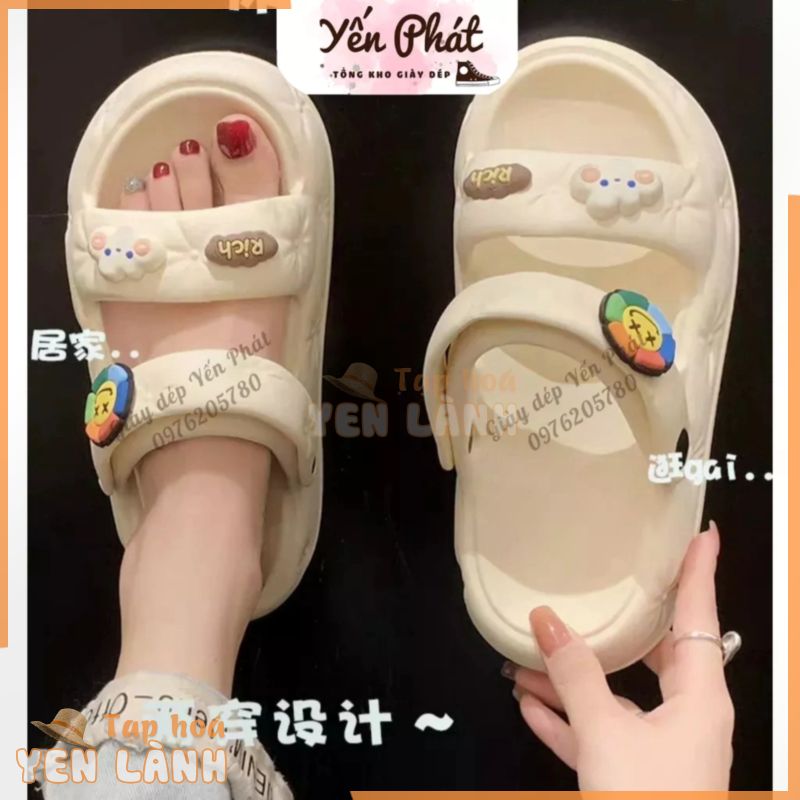 Dép Sandal Quai Hậu Nữ XiXiTiao Quai Ngang 2 Dây Đính Sticker Dễ Thương Đế Cao 4cm Chất Liệu EVA Siêu Nhẹ TB533