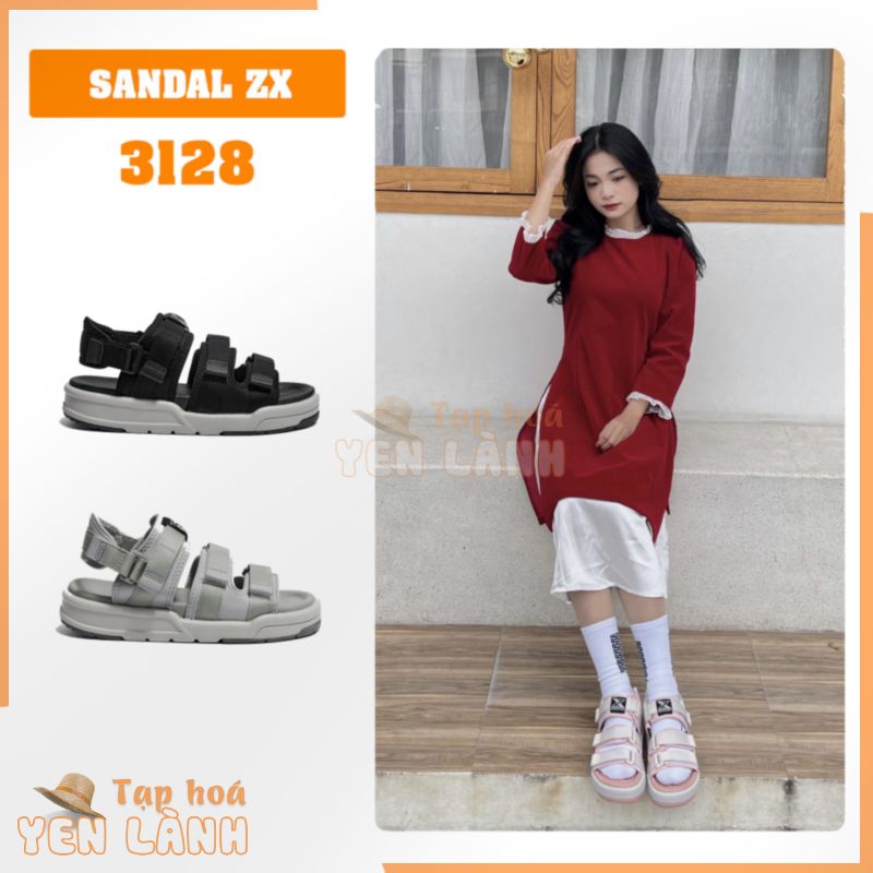 Sandal Zx Meta 3128 chính hãng 3 quai dán đế bằng, Dép quai sau nam nữ