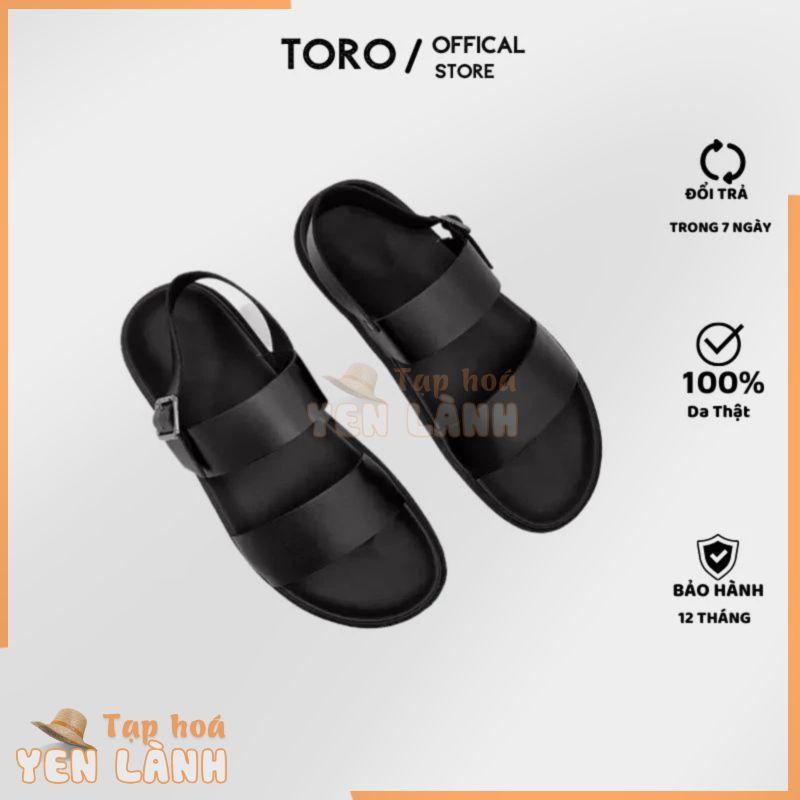 Dép sandal nam da bò cao cấp quai ngang đế cao su non màu đen TORO – Q07