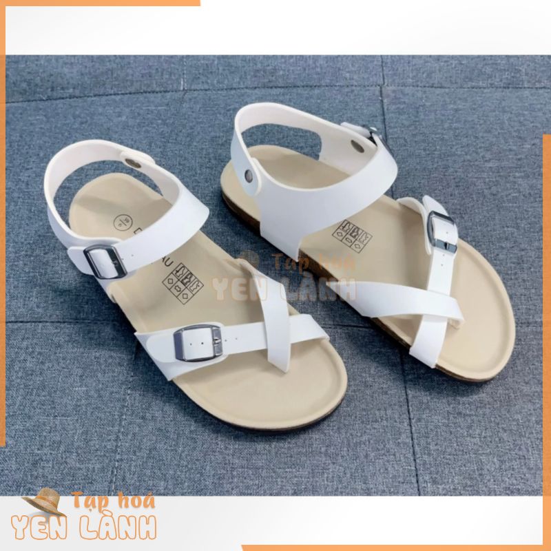 Dép Birken đế trấu sandal xỏ ngón-Màu Trắng