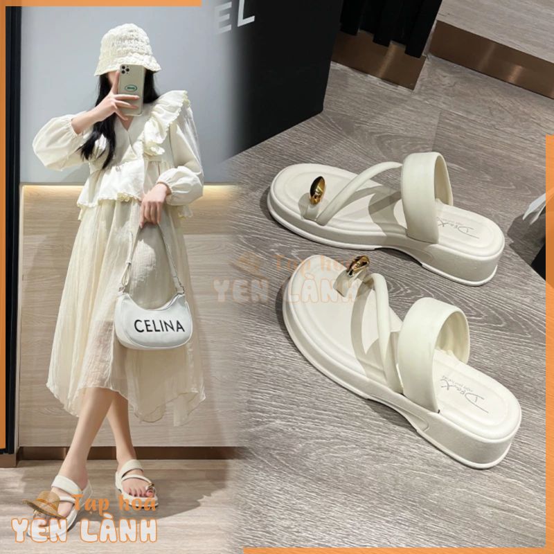 <Mã 4>Dép Sandal Nữ Đế Dày 3Cm Đính Khuy Chống Trượt Thời Trang Êm Chân Xinh Xắn Đi Chơi Đi Biển Hot (Hàng Sẵn)