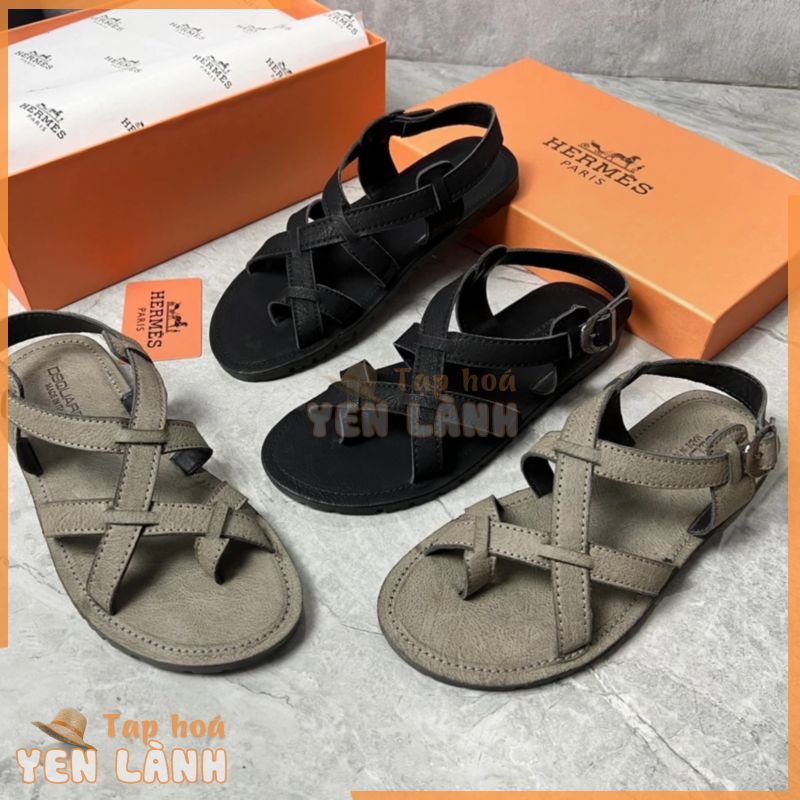 Dép sandal nam dsq, Dép xăng đan quai hậu dsquared da bò đế trấu đủ màu phong cách lịch lãm cho nam