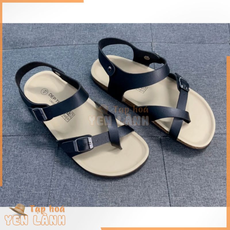 Dép Birken đế trấu sandal xỏ ngón-Màu Đen