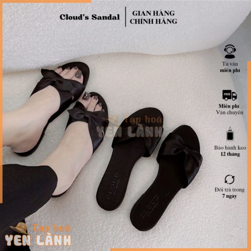 Dép bệt nữ mũi tròn quai nơ Đen thời trang – Cloud’s Sandal