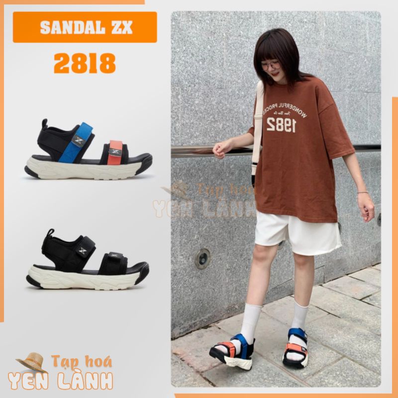 Sandal Zx 2818 chính hãng 2 quai ngang dán, đế cao Ullzang, Dép quai sau nữ đi học đi chơi