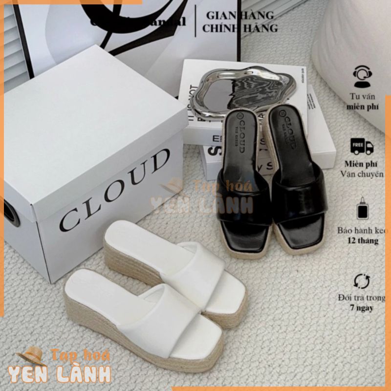 Dép đế xuồng cói mũi vuông cao 6cm hắc dáng thời trang dành cho nữ Cloud’s Sandal