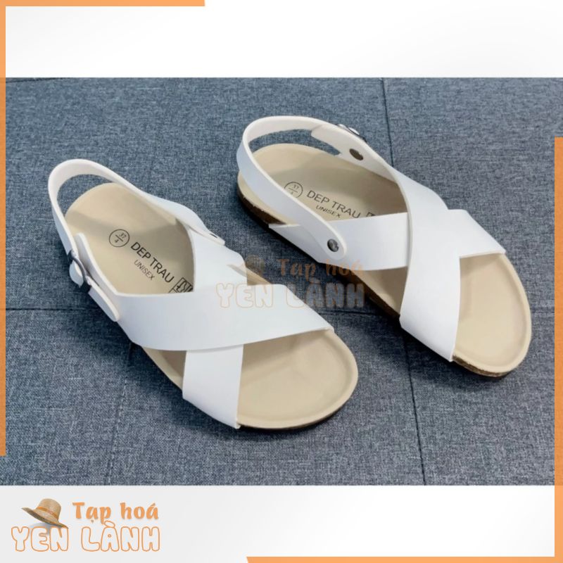 Dép Birken đế trấu sandal quai chéo-Màu Trắng