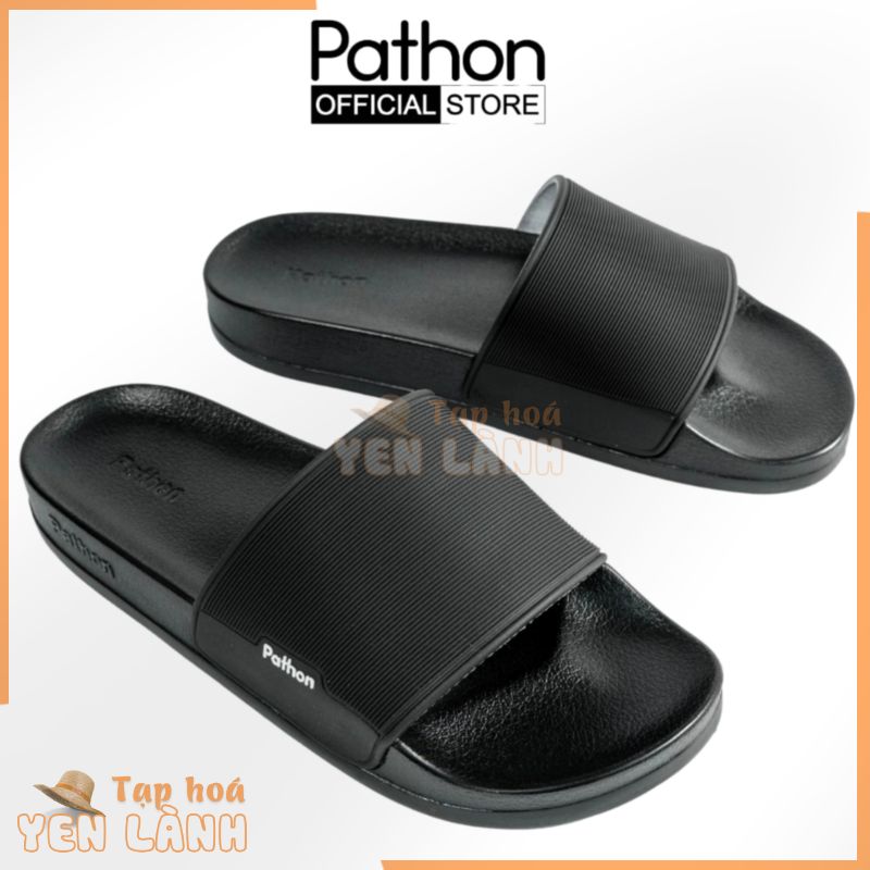 Dép nam nữ quai ngang slipper Pathon quai PVC và đế PU đen nhám quai đen SD23