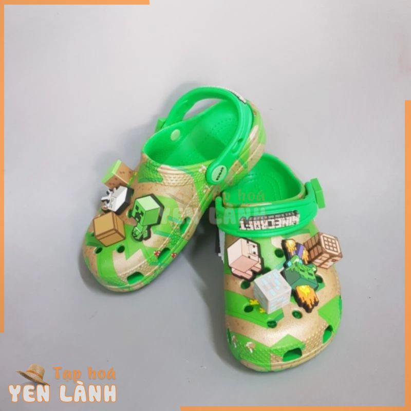 Dép Sục Crocs Classic Minecraft Màu Xanh Cho Bé Trai + Gắn Sẵn Sticker. Sản Phẩm Cao Cấp, Nhựa Không Mùi. Nhẹ. Êm