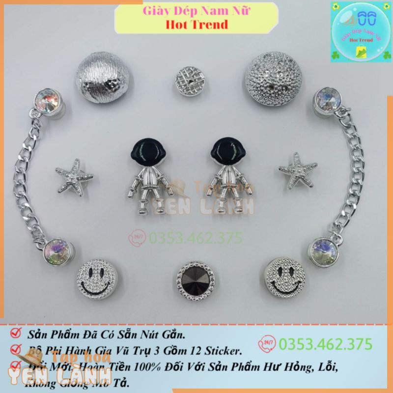 Sticker Charm Jibbitz 3D Phi Hành Gia Vũ Trụ Phụ Kiện Trang Trí Dép Crocs Gắn Sục Cross Sục Nữ Dép Cá Sấu Có Sẵn Nút Gắn