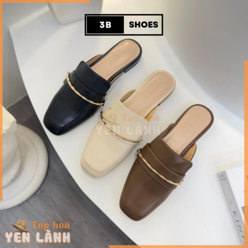 Dép sục nữ dép bít mũi tròn họa tiết hợp kim mạ vàng sang trọng, màu trơn thanh lịch 3B SHOES | S14