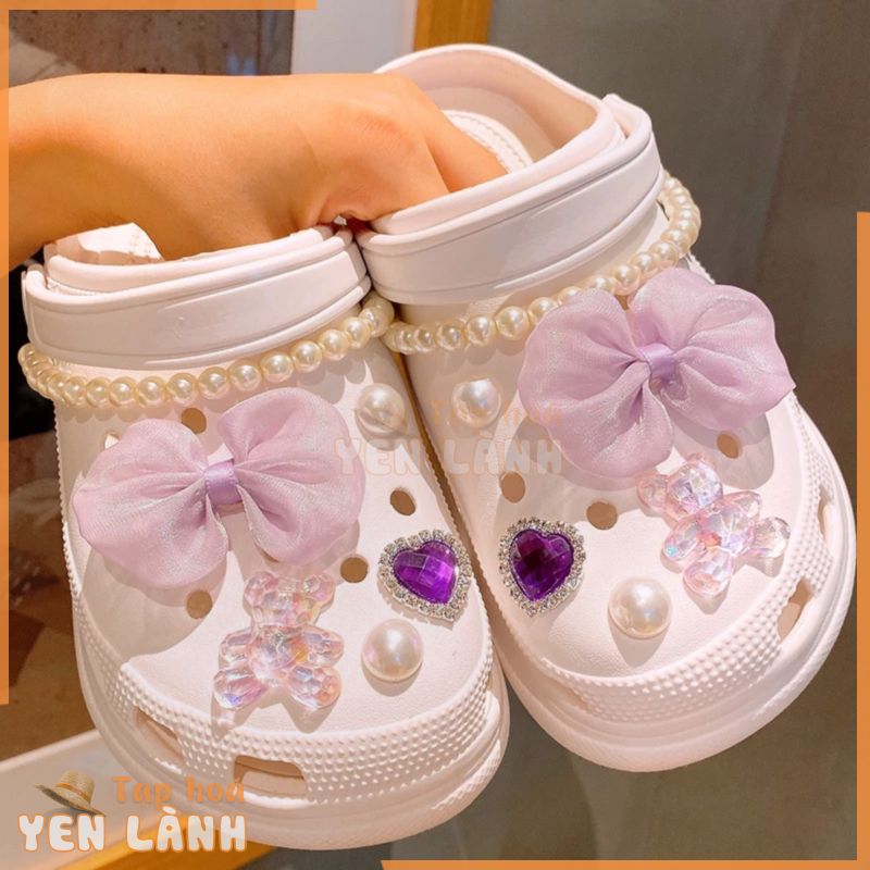 nơ tím sticker dép crocs charm crocs jibbitz để trang trí dép chữ h crocs dép lê dép tổ ong