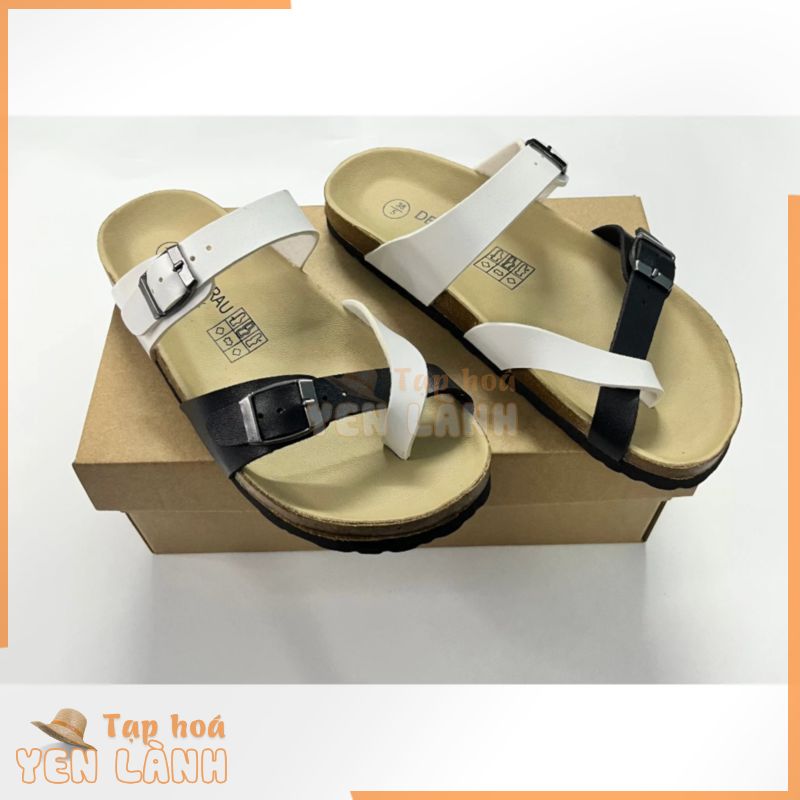 Dép đế trấu Birken nam nữ unisex quai xỏ ngón style trắng đen