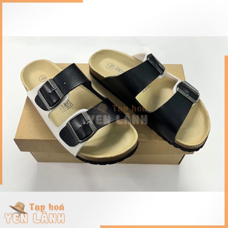 Dép đế trấu Birken nam nữ unisex quai 2 khóa style đen trắng