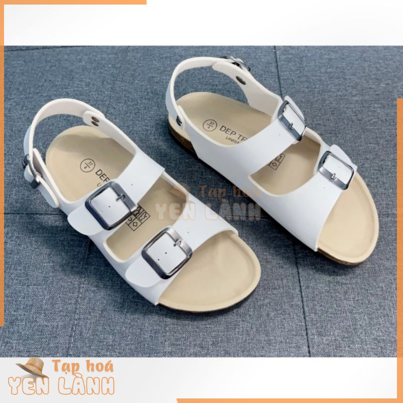 Dép Birken đế trấu sandal quai ngang 2 khoá-Màu Trắng