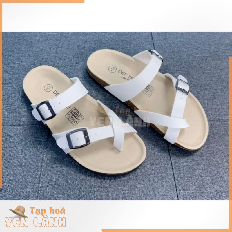 Dép đế trấu Birken nam nữ unisex quai xỏ ngón trắng