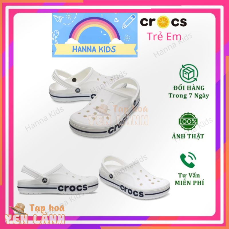 HÀNG LOẠI 1-Tặng 12 Sticker-Dép Cross cho bé trai bé gái trẻ em HannaKids màu Trắng Sục Cros Baya giày Clog Kid Size 30