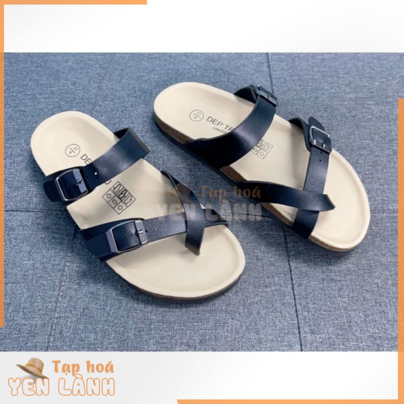 Dép đế trấu Birken nam nữ unisex quai xỏ ngón màu đen