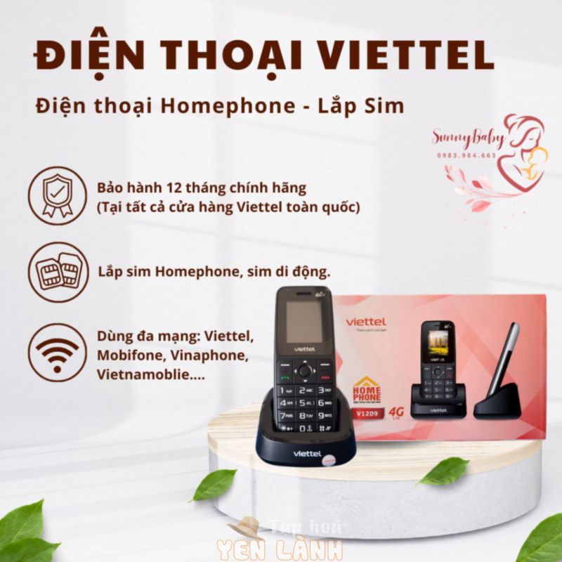 Máy điện thoại bàn lắp sim V1209 – Điện thoại Homephone di động Viettel – Bảo hành chính hãng