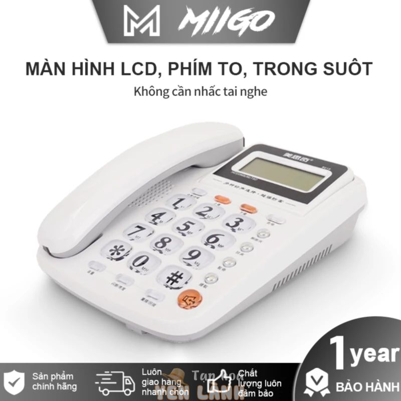 Điện thoại cố định điện thoại bàn màu trắng và đỏ 2 cổng nối POSvàmáy Fax ,Màn hình LCD,phím to,trong suôt không cần pin