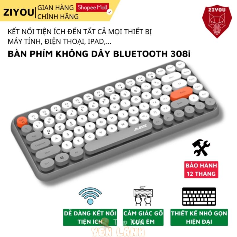 Bàn Phím Không Dây Bluetooth ZIYOU 308i NEW 2023 Thiết Kế Hiện Đại Kết Nối Đa Thiết Bị, Pin Trâu Cho Điện Thoại, Laptop