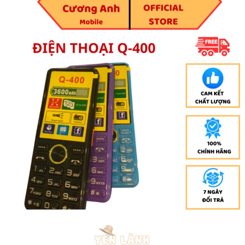 Điện thoại bàn phím Q-400 3 sim loa to,sóng khỏe,pin siêu trâu,hỗ trợ đọc bàn phím máy mới full box