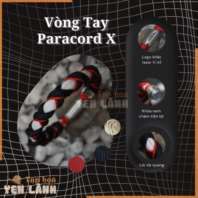 Vòng Tay Paracord X Bản Trắng – Đỏ – Đen Size Tự đo