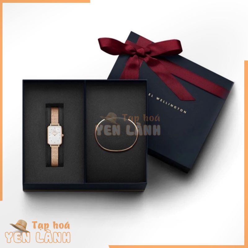 Đồng hồ nữ Daniel Wellington Quadro Lumine Pressed Piano & Vòng tay DW Cuff Fullbox [Giftset -Hộp quà tặng]