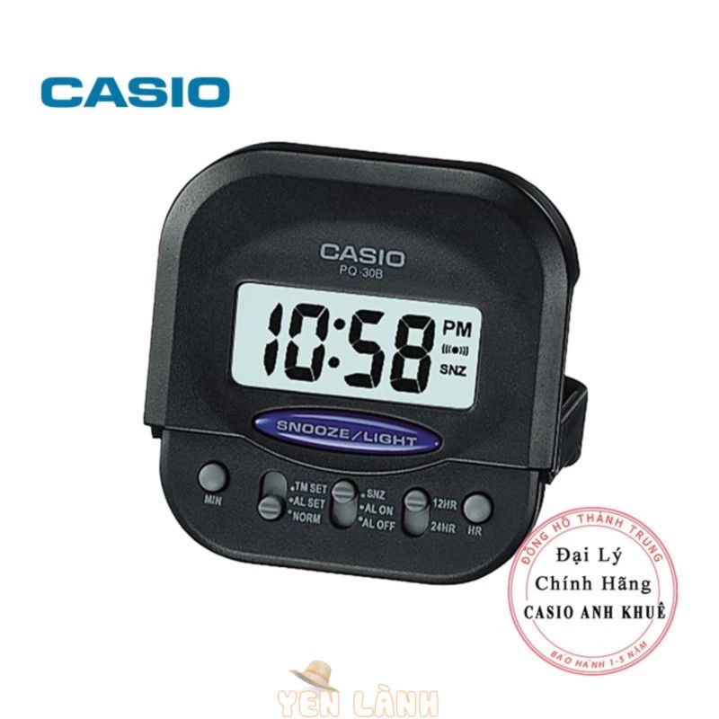 Đồng hồ báo thức du lịch – để bàn điện tử Casio PQ-30B-1DF màu đen 6X6cm