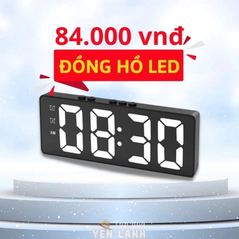 Đồng hồ để bàn kỹ thuật số mặt gương đơn giản có đèn led và âm thanh phong cách nhật bản kèm cáp