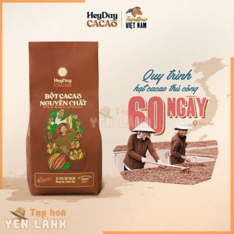 Bột cacao nguyên chất Việt Nam 100% không đường Heyday – Dòng Origin thượng hạng – Túi giấy 250g/500g