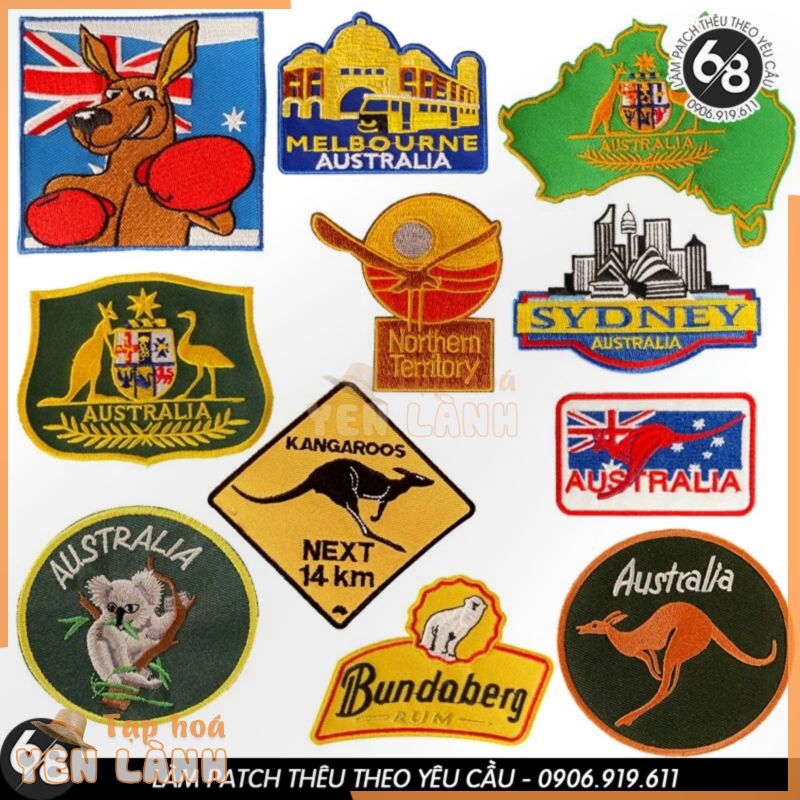 Sticker ủi nhiệt thêu hình logo cờ nước Úc Australia Kangaroo gấu túi Koala – Patch ủi quần áo balo H117