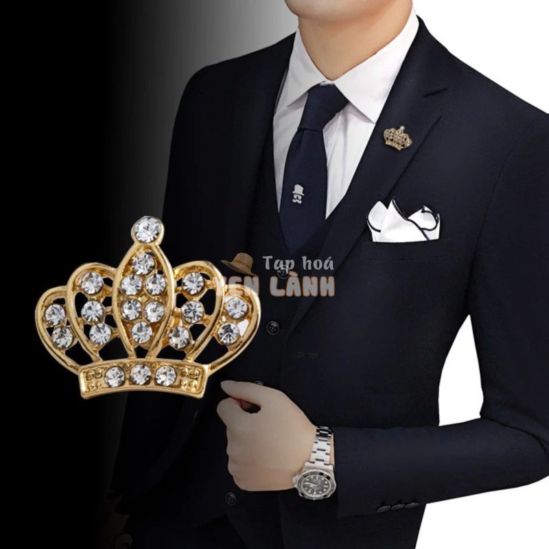 Ghim cài áo Vest nam Lapel Pin thời trang hình vương miện Hoàng Gia mini GH-107 {Phụ kiện Vest Nam}