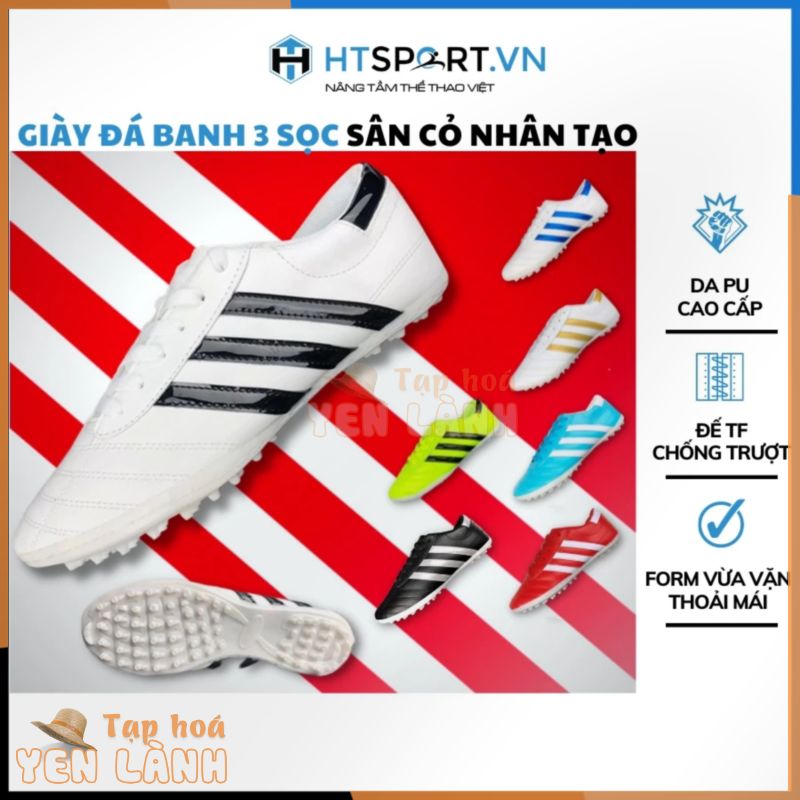 Giày đá bóng, Giày 3 sọc đá banh sân cỏ nhân tạo giá rẻ dành cho nam nữ thể thao bóng đá HTSPORT