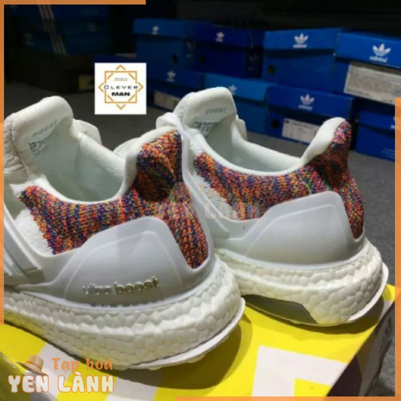 (RẺ VÔ ĐỊCH) Giày thể thao ULTRA BOOST RAINBOW White multicolor Trắng gót thổ cẩm GIẢM GIÁ TẾT 2021