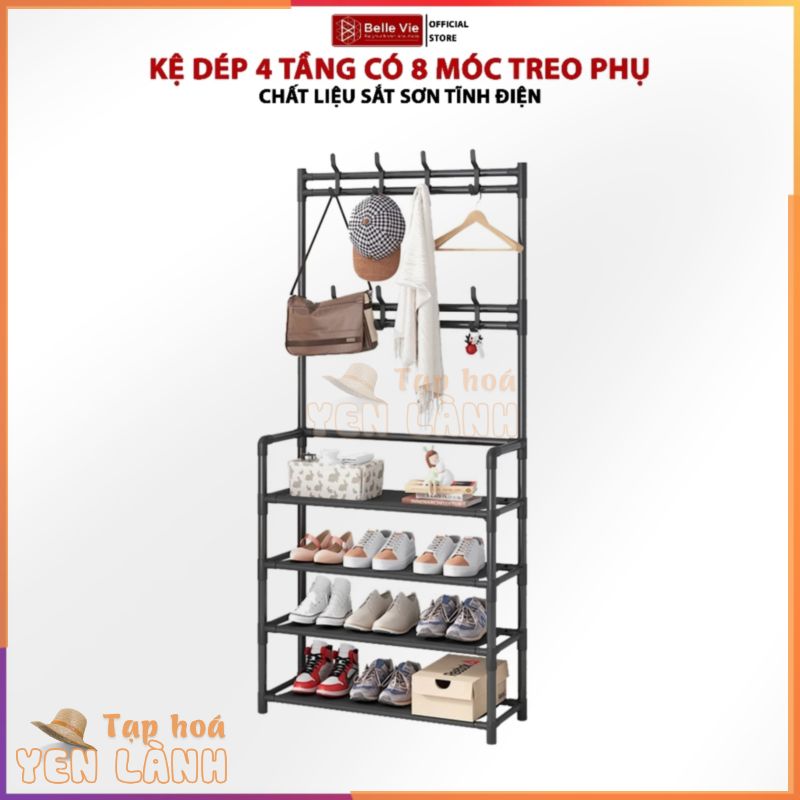 Giá Để Giày Dép 4 Tầng Có Móc Treo Tiện Lợi Kệ Để GIầy Dép 2 Trong Một Láp Ráp Thiết Kế Đơn Giản Chắc Chắn KD4T-MT